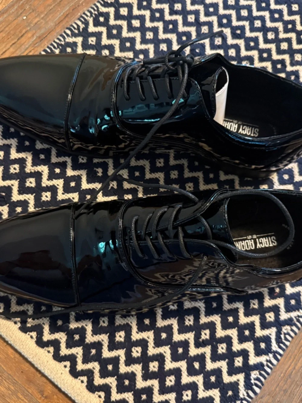 13W Stacy Adams Gala Cap Toe Oxford black patent tuxedo shoes